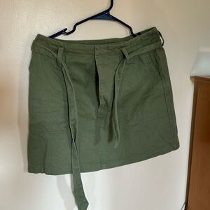 Olive denim tie waist skirt